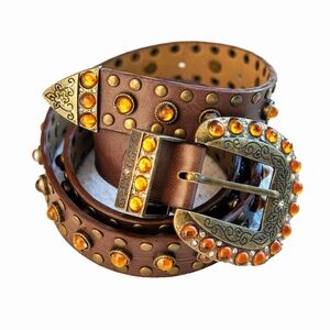 Western Amber and Gem Studded Belt with Big Buckle